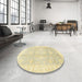 Round Machine Washable Abstract Sun Yellow Rug in a Office, wshabs3467