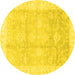 Round Machine Washable Oriental Yellow Traditional Rug, wshabs3467yw