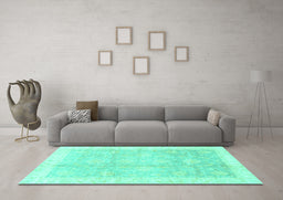Machine Washable Oriental Turquoise Traditional Area Rugs in a Living Room,, wshabs3467turq