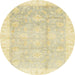 Round Abstract Sun Yellow Oriental Rug, abs3467