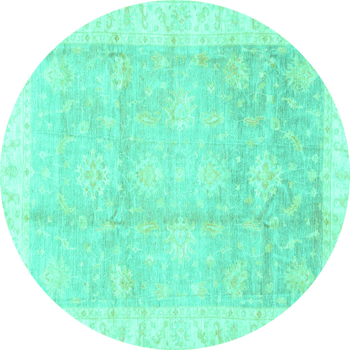 Round Machine Washable Oriental Turquoise Traditional Area Rugs, wshabs3467turq