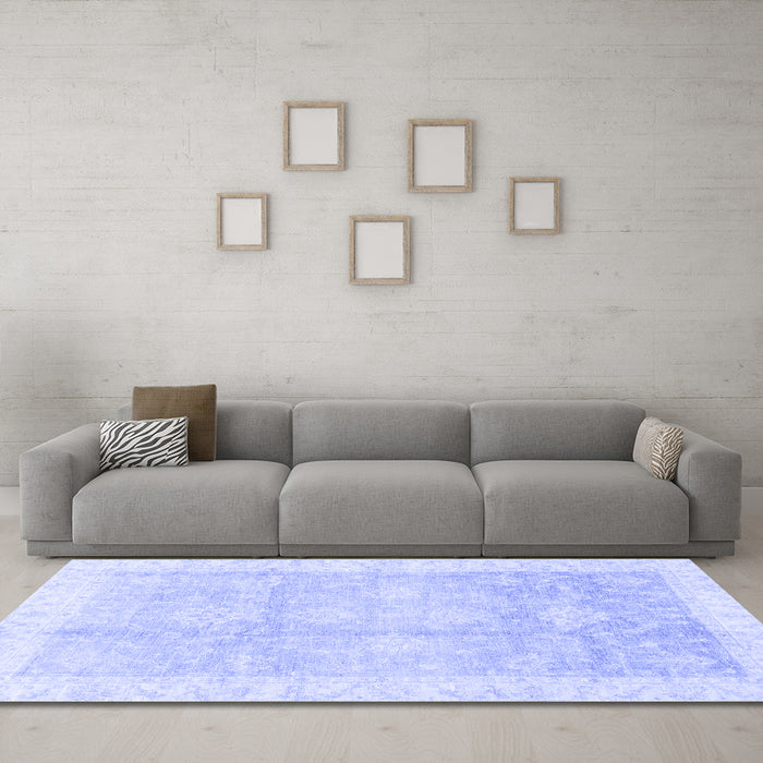 Machine Washable Oriental Blue Traditional Rug in a Living Room, wshabs3467blu