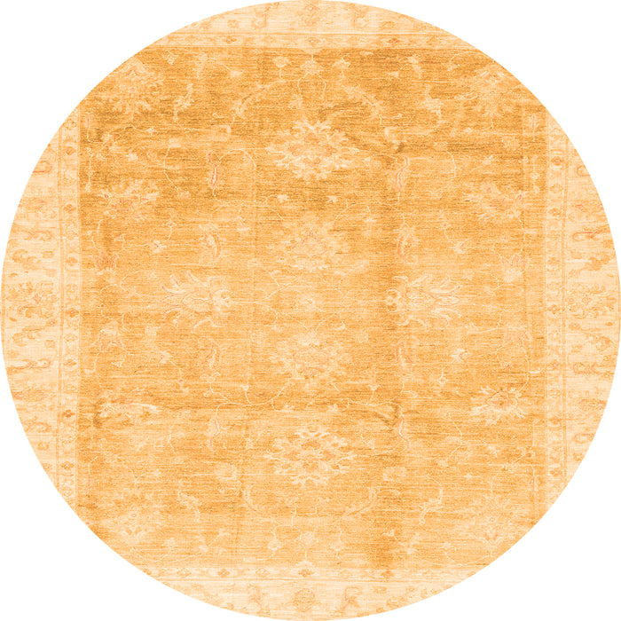 Round Machine Washable Oriental Orange Traditional Area Rugs, wshabs3467org