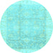 Round Oriental Light Blue Traditional Rug, abs3467lblu