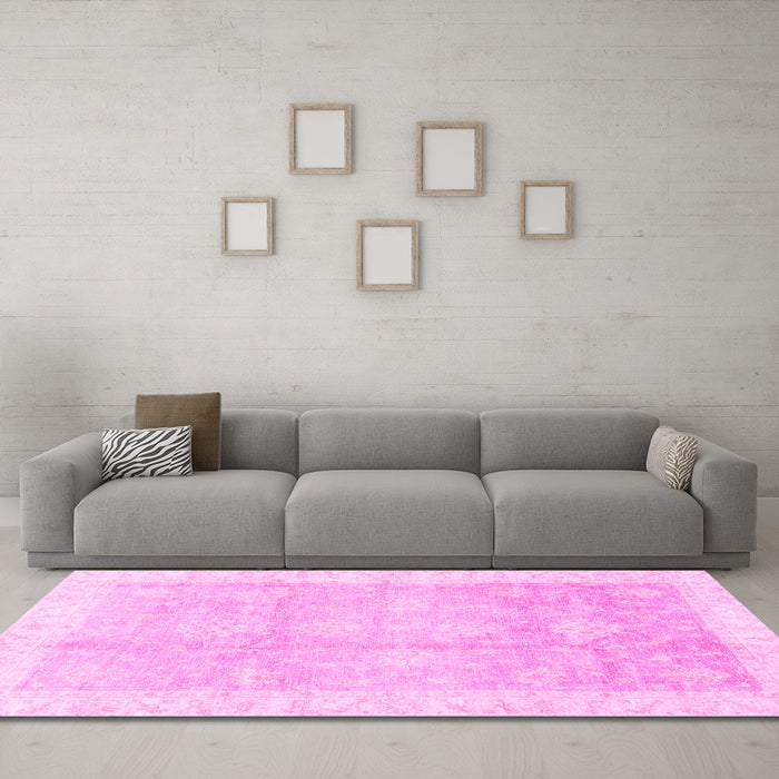 Machine Washable Oriental Pink Traditional Rug in a Living Room, wshabs3467pnk