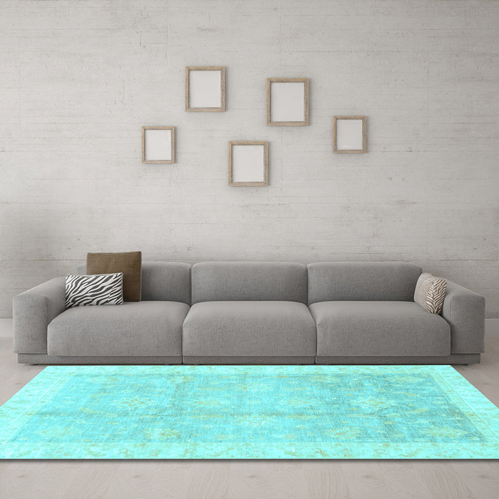 Machine Washable Oriental Light Blue Traditional Rug in a Living Room, wshabs3467lblu