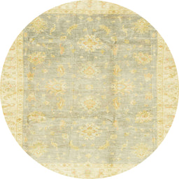 Round Machine Washable Abstract Sun Yellow Rug, wshabs3467