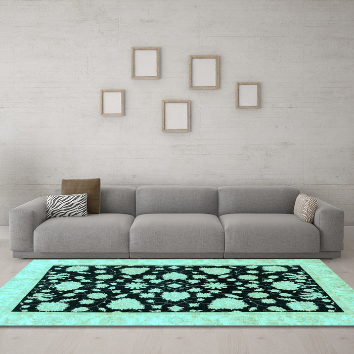 Machine Washable Oriental Light Blue Traditional Rug in a Living Room, wshabs3468lblu