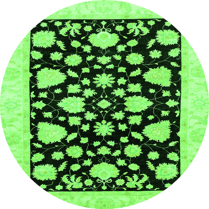 Round Machine Washable Oriental Green Traditional Area Rugs, wshabs3468grn