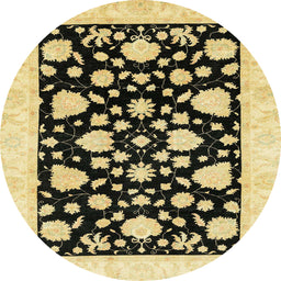 Round Abstract Mustard Yellow Oriental Rug, abs3468