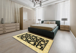Abstract Mustard Yellow Oriental Rug in a Bedroom, abs3468