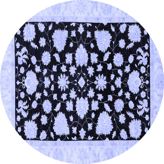 Round Machine Washable Oriental Blue Traditional Rug, wshabs3468blu