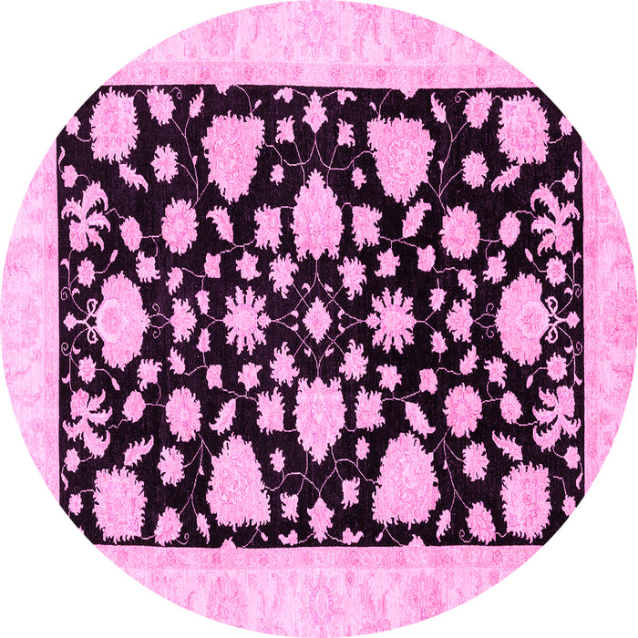 Round Machine Washable Oriental Pink Traditional Rug, wshabs3468pnk