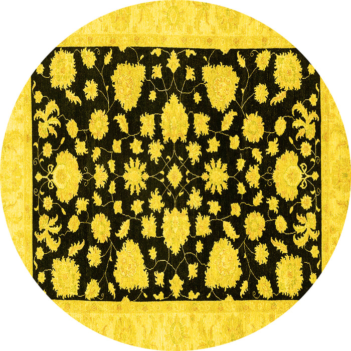 Round Machine Washable Oriental Yellow Traditional Rug, wshabs3468yw