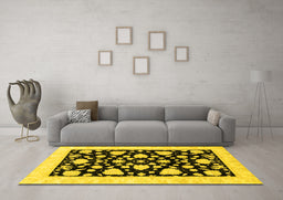 Machine Washable Oriental Yellow Traditional Rug in a Living Room, wshabs3468yw