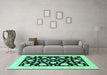 Machine Washable Oriental Turquoise Traditional Area Rugs in a Living Room,, wshabs3468turq