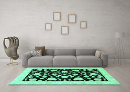 Machine Washable Oriental Turquoise Traditional Area Rugs in a Living Room,, wshabs3468turq