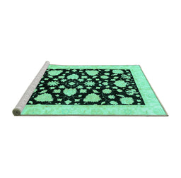 Sideview of Machine Washable Oriental Turquoise Traditional Area Rugs, wshabs3468turq