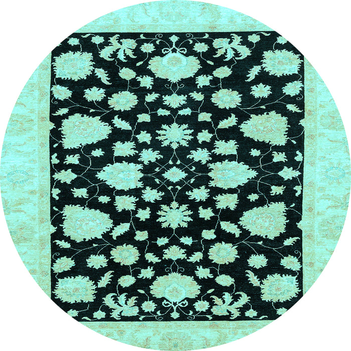 Round Machine Washable Oriental Light Blue Traditional Rug, wshabs3468lblu