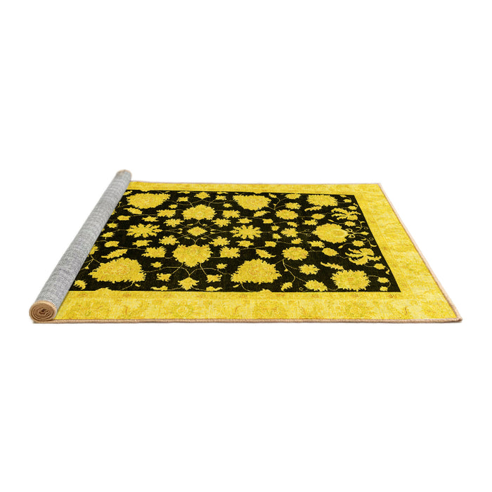 Sideview of Machine Washable Oriental Yellow Traditional Rug, wshabs3468yw