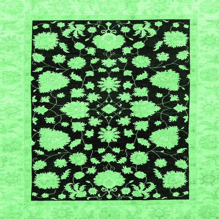 Square Machine Washable Oriental Emerald Green Traditional Area Rugs, wshabs3468emgrn
