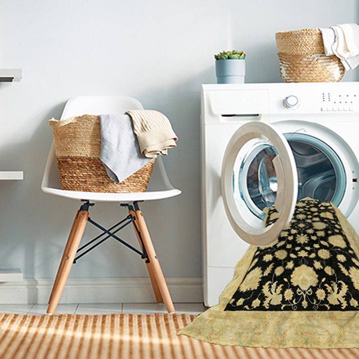 Machine Washable Abstract Mustard Yellow Rug in a Washing Machine, wshabs3468