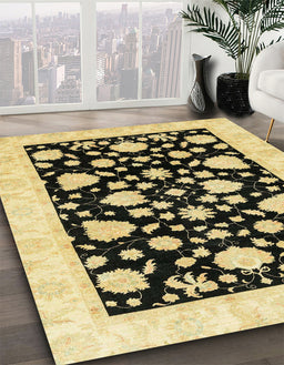 Machine Washable Abstract Mustard Yellow Rug in a Family Room, wshabs3468