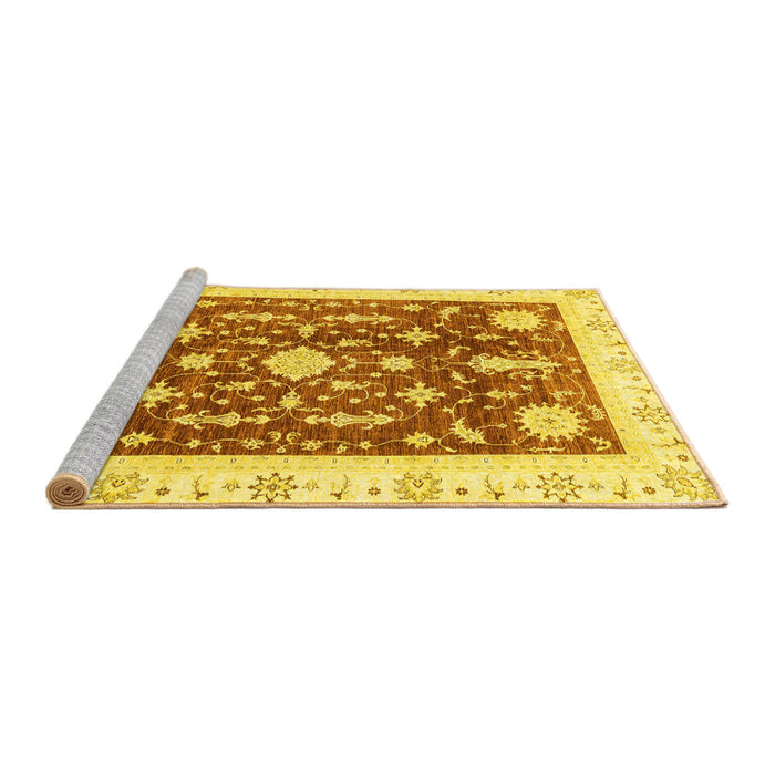 Sideview of Machine Washable Abstract Yellow Modern Rug, wshabs3469yw