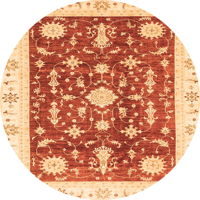 Round Machine Washable Abstract Orange Modern Area Rugs, wshabs3469org