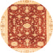 Round Machine Washable Abstract Orange Modern Area Rugs, wshabs3469org