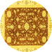 Round Machine Washable Abstract Yellow Modern Rug, wshabs3469yw