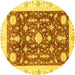 Round Abstract Yellow Modern Rug, abs3469yw