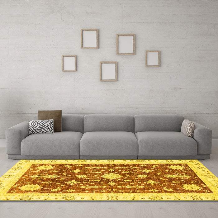Machine Washable Abstract Yellow Modern Rug in a Living Room, wshabs3469yw