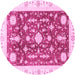 Round Machine Washable Abstract Pink Modern Rug, wshabs3469pnk