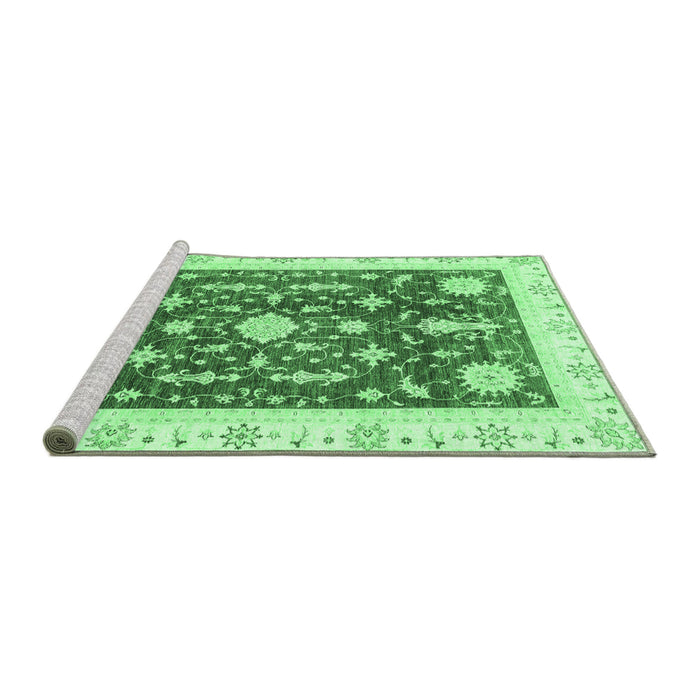 Sideview of Machine Washable Abstract Emerald Green Modern Area Rugs, wshabs3469emgrn