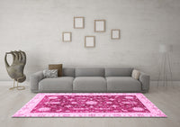 Machine Washable Abstract Pink Modern Rug, wshabs3469pnk