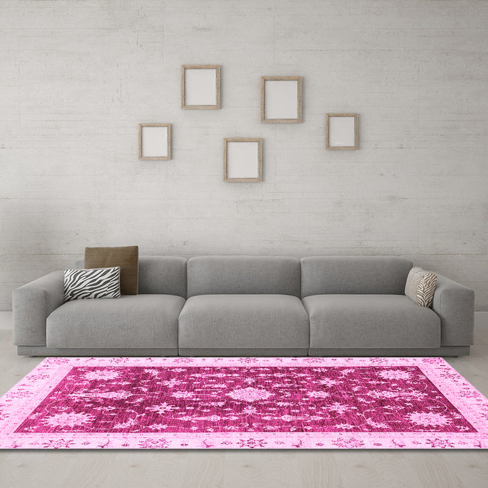 Machine Washable Abstract Pink Modern Rug in a Living Room, wshabs3469pnk