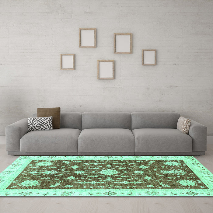 Machine Washable Abstract Turquoise Modern Area Rugs in a Living Room,, wshabs3469turq