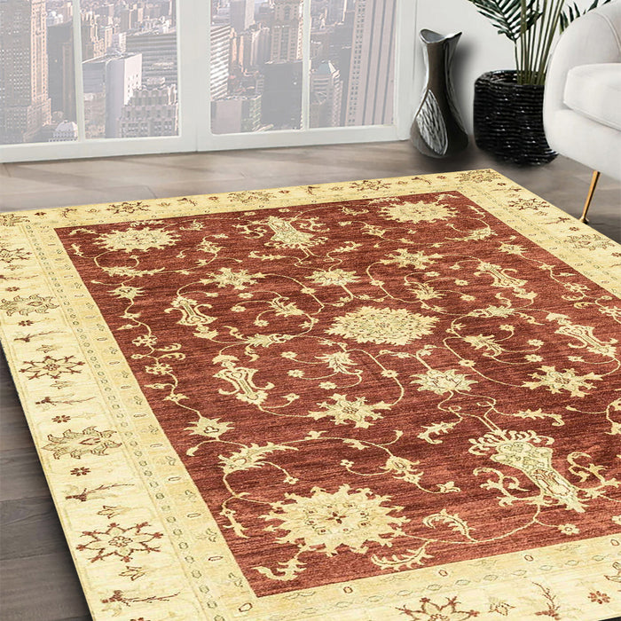 Abstract Mustard Yellow Modern Rug in Family Room, abs3469