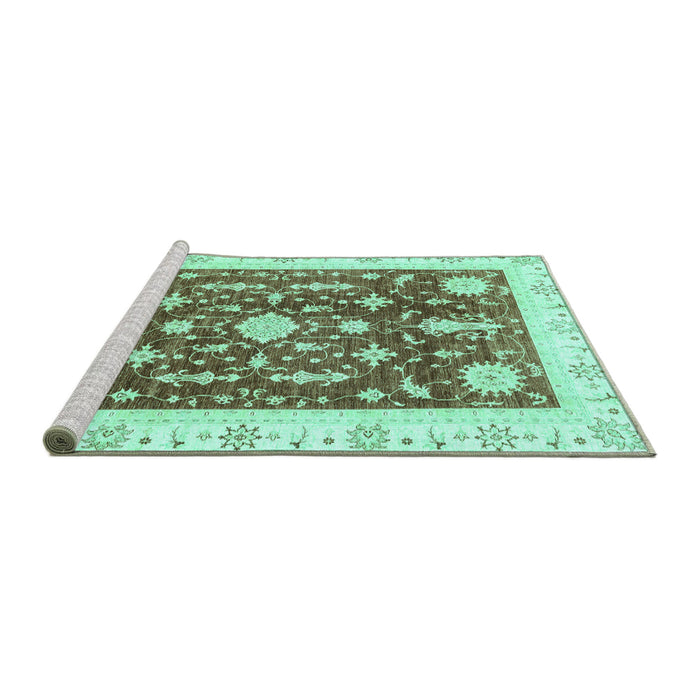 Sideview of Machine Washable Abstract Turquoise Modern Area Rugs, wshabs3469turq