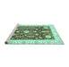 Sideview of Machine Washable Abstract Turquoise Modern Area Rugs, wshabs3469turq