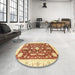 Round Machine Washable Abstract Mustard Yellow Rug in a Office, wshabs3469