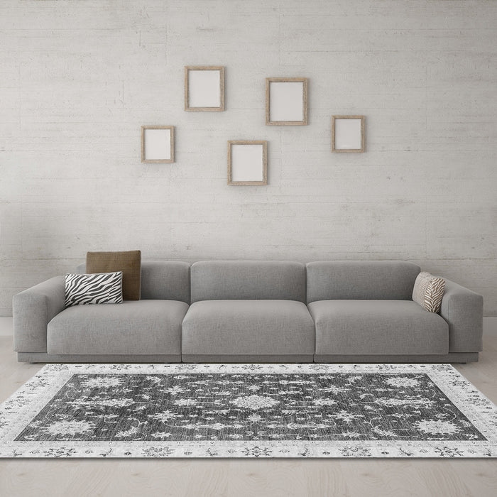 Machine Washable Abstract Gray Modern Rug in a Living Room,, wshabs3469gry