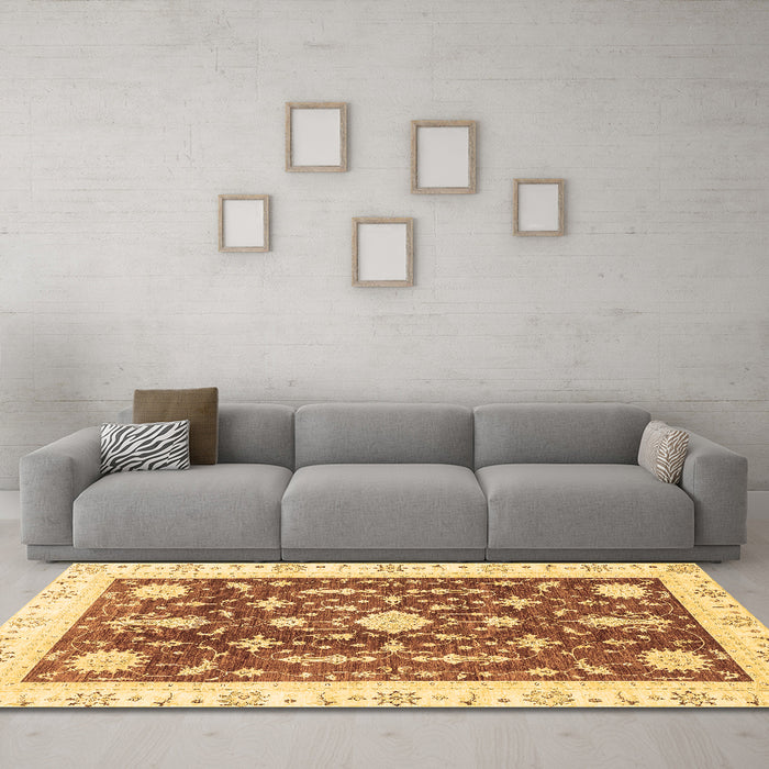 Machine Washable Abstract Brown Modern Rug in a Living Room,, wshabs3469brn