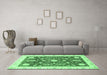 Machine Washable Abstract Emerald Green Modern Area Rugs in a Living Room,, wshabs3469emgrn