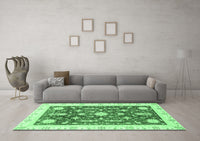 Machine Washable Abstract Emerald Green Modern Rug, wshabs3469emgrn