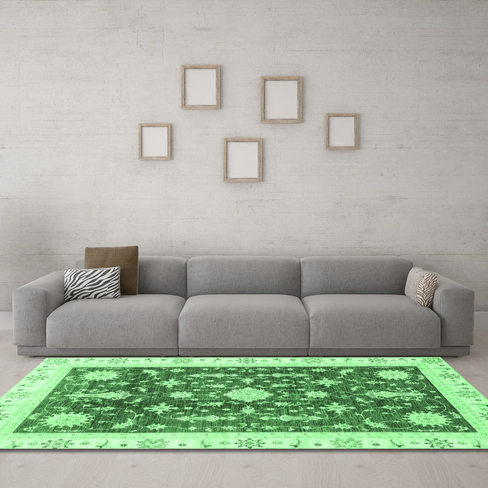 Machine Washable Abstract Emerald Green Modern Area Rugs in a Living Room,, wshabs3469emgrn