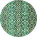 Round Machine Washable Abstract Turquoise Modern Area Rugs, wshabs346turq