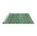 Sideview of Machine Washable Abstract Turquoise Modern Area Rugs, wshabs346turq