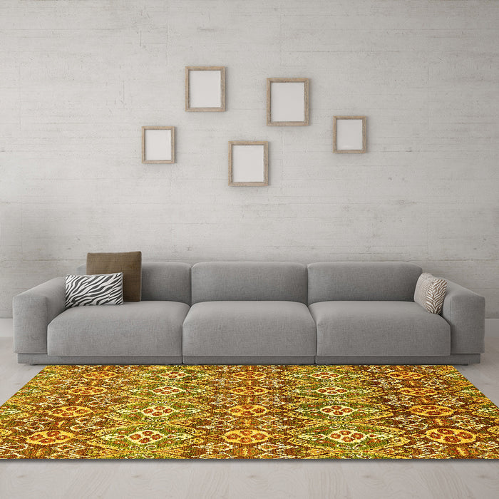 Machine Washable Abstract Yellow Modern Rug in a Living Room, wshabs346yw